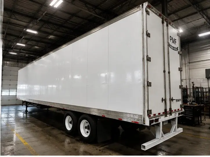 PMF rental trailer after repair and refinishing at OG Trailer Repair — clean, straight driver-side panels